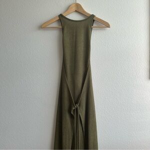 Elegant Long Open Tie Front Olive Green Sleeveless Dress